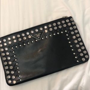 Prada saffiano embellished clutch